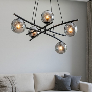 Lampadario moderno per soggiorno nero sfere vetro grafite fp