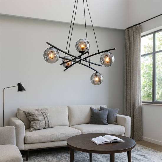 Lampadario moderno per soggiorno nero sfere vetro grafite fp
