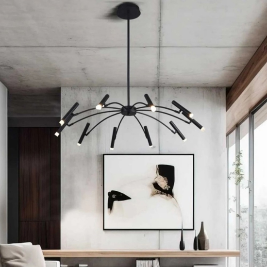 Lampadario led 50w per soggiorno moderno nero 3000k dimmerabile fp