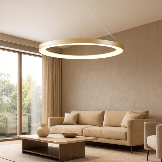 Lampadario led 66w moderno cerchio oro 90cm da 2700k a 5000k con telecomando Lampadario led 66w moderno cerchio oro 90cm da 2700k a 5000k con telecomando