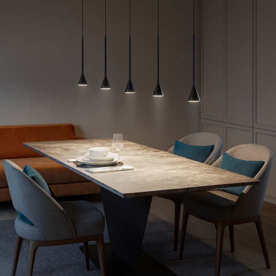 Lampadario moderno nero con pendenti per tavolo soggiorno