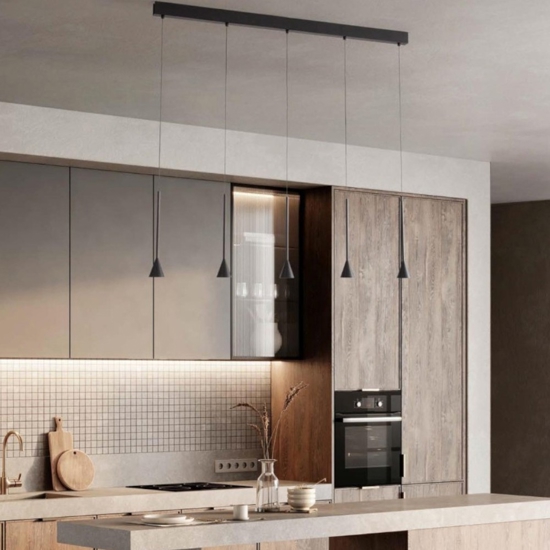 Lampadario moderno nero con pendenti per tavolo soggiorno