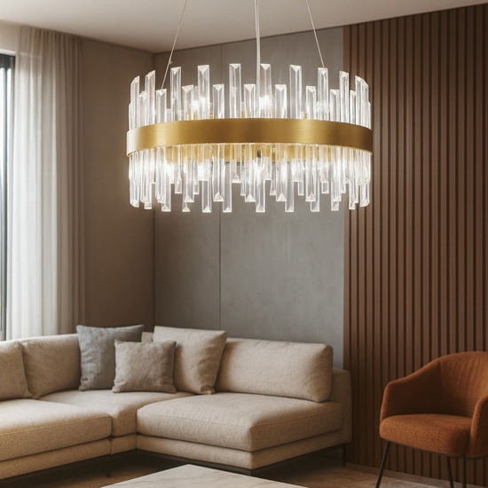 Lampadario di cristallo oro per soggiorno contemporaneo