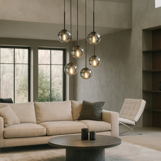 So jewel ondaluce lampadario 6 luci nero 6 sfere vetro fume