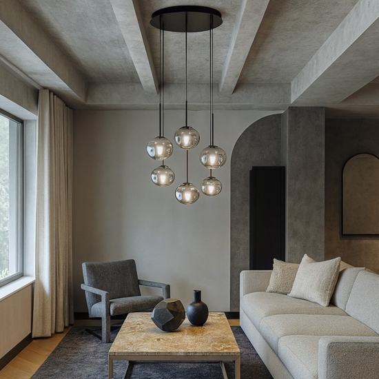 So jewel ondaluce lampadario 6 luci nero 6 sfere vetro fume