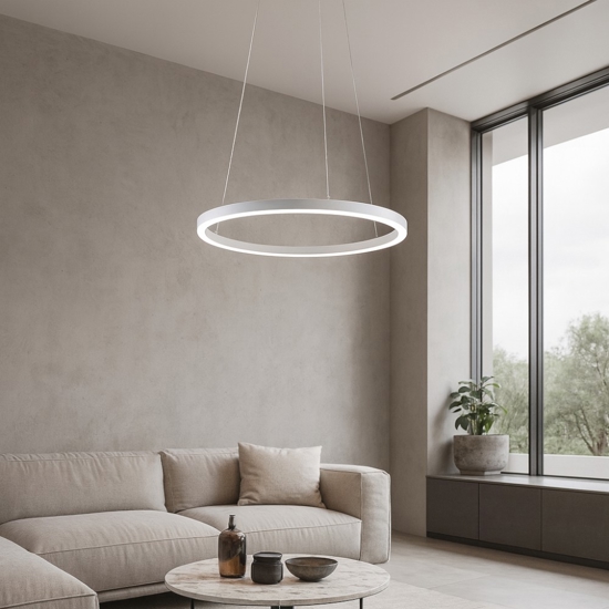 Lampadario led 60 38w 3000k cerchio bianco moderna vivida hurricane