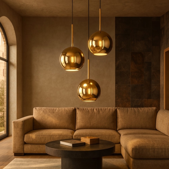 Lampadario moderno 3 vetri specchiati oro top light future