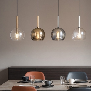 Lampadario moderno per sfere ambra oro cromo trasparente