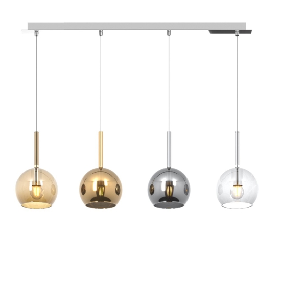Lampadario moderno per sfere ambra oro cromo trasparente