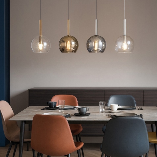 Lampadario moderno per sfere ambra oro cromo trasparente