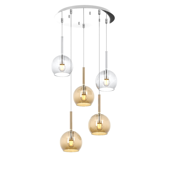 Lampadario per soggiorno vetri sfere ambra trasparente