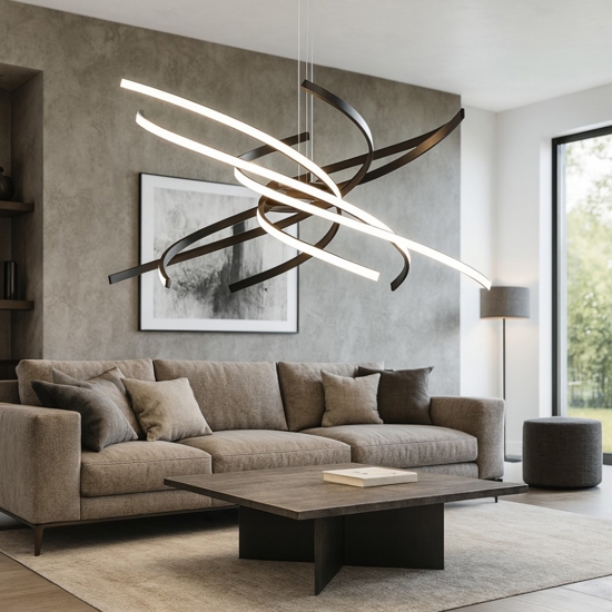 Lampadario moderno led 69w 4000k tornado nero toplight per soggiorno