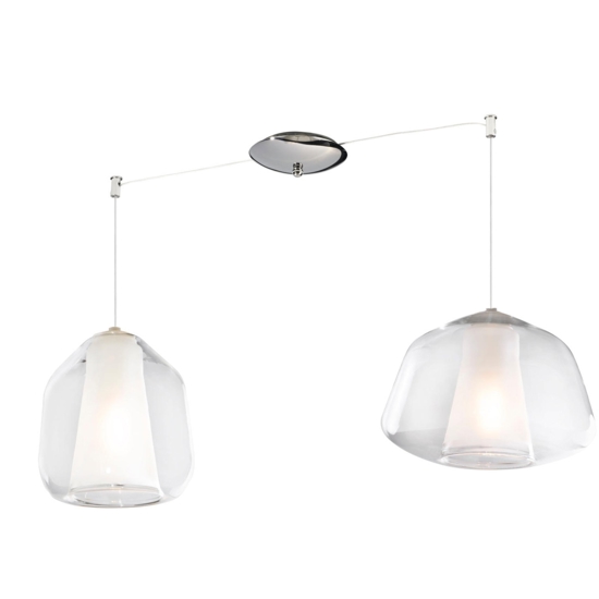 Lampadario moderno con decentrato vetri trasparenti per soggiorno