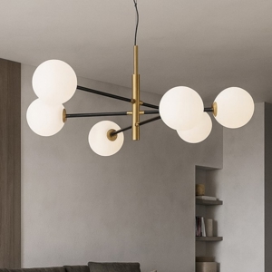 Lampadario elegante per soggiorno nero oro sfere vetro