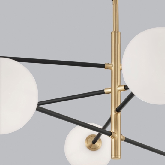 Lampadario elegante per soggiorno nero oro sfere vetro