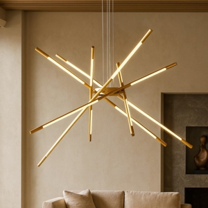 Lampadario design moderno oro bacchette led per soggiorno