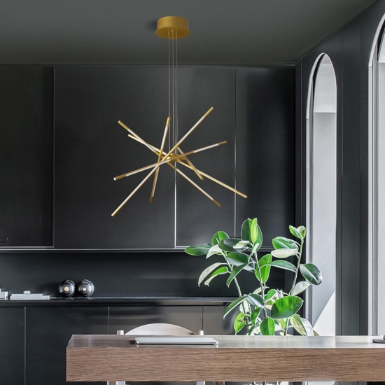 Lampadario design moderno oro bacchette led per soggiorno
