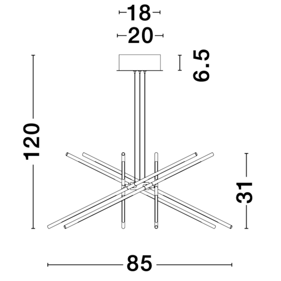 Lampadario design moderno oro bacchette led per soggiorno