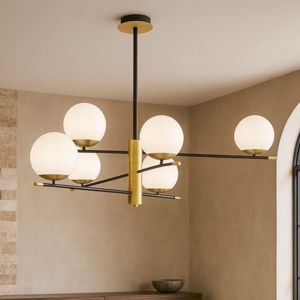 Maytoni nostalgia lampadario da soggiorno nero oro 6 luci sfere vetro bianco