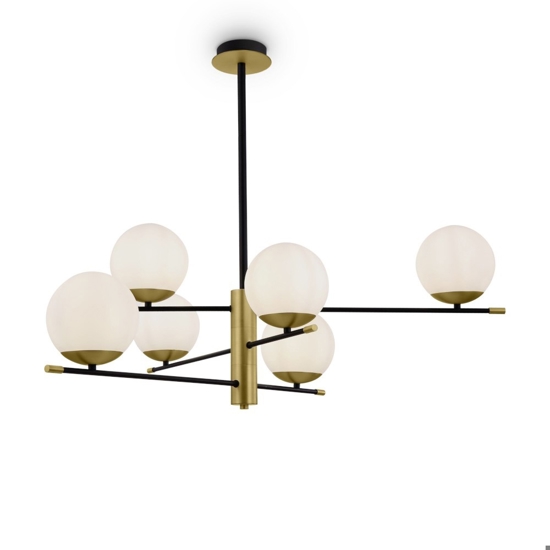 Maytoni nostalgia lampadario da soggiorno nero oro 6 luci sfere vetro bianco