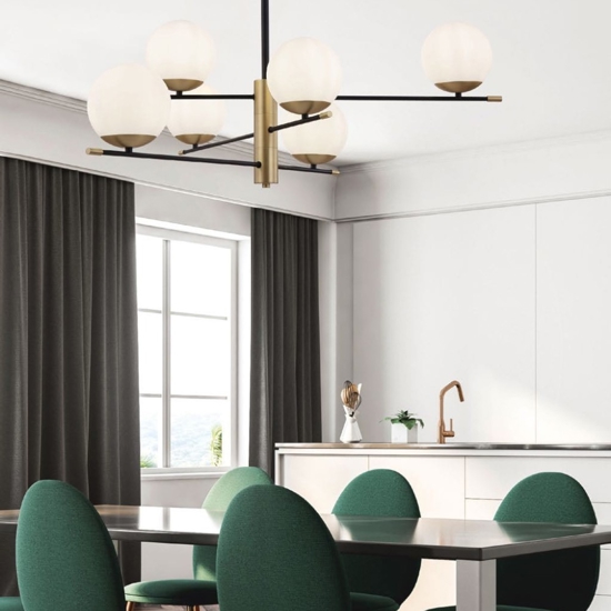 Maytoni nostalgia lampadario da soggiorno nero oro 6 luci sfere vetro bianco