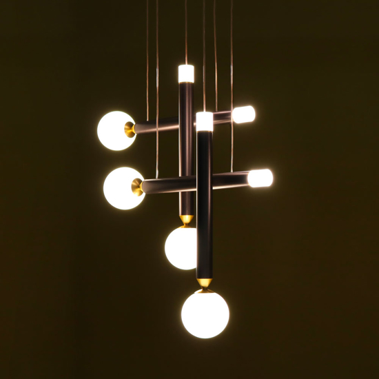 Lampadario a led vivida seventy marrone sfere vetro bianco led 3000k