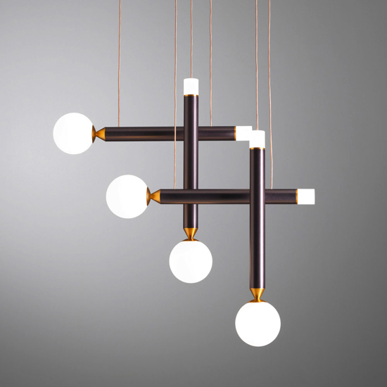 Lampadario a led vivida seventy marrone sfere vetro bianco led 3000k