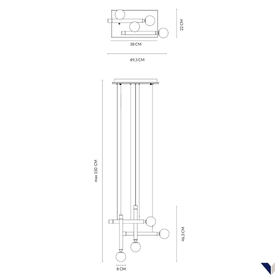 Lampadario a led vivida seventy marrone sfere vetro bianco led 3000k
