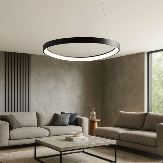 Lampadario nero moderno led 48w 3000k 4000k dimmerabile vivida lifering