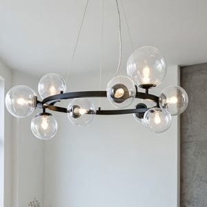 Visualizza i dettagli per Lampadario per soggiorno moderno nero sfere di vetro trasparente Lampadario per soggiorno moderno nero sfere di vetro trasparente