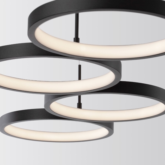 Lampadario led per soggiorno moderno nero design cerchi