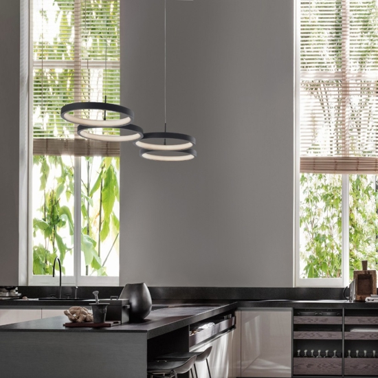 Lampadario led per soggiorno moderno nero design cerchi