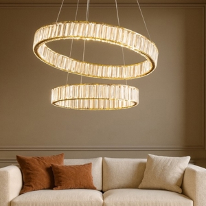 Lampadario di vetro cerchi led per soggiorno contemporaneo