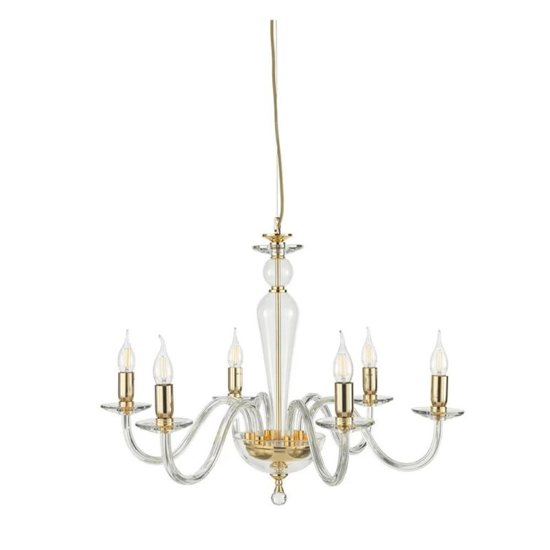 Ondaluce lp paganini lampadario vetro trasparente finiture oro 6 luci
