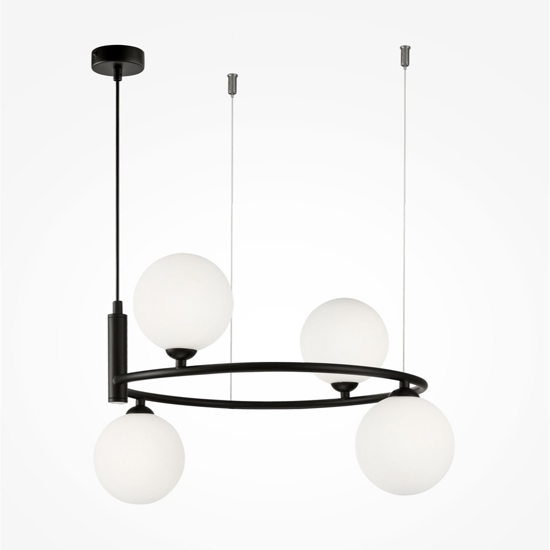 Maytoni ring lampadario circolare nero sfere vetro bianco per soggiorno moderno