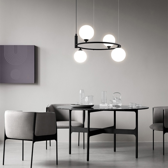 Maytoni ring lampadario circolare nero sfere vetro bianco per soggiorno moderno