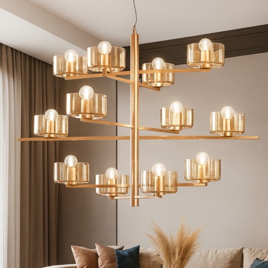 Lampadario so figaro ondaluce 12 luci oro vetri ambra per salone
