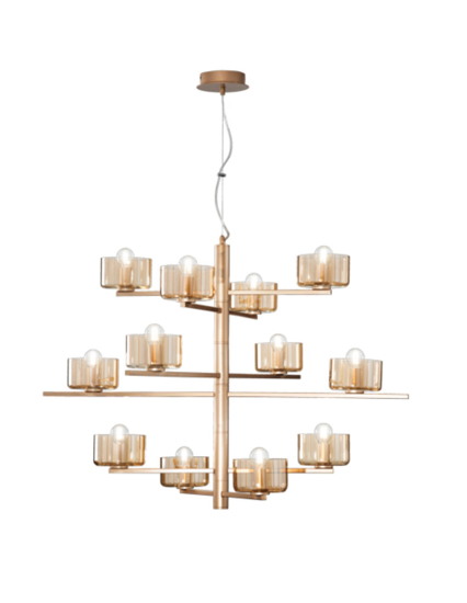 Lampadario so figaro ondaluce 12 luci oro vetri ambra per salone