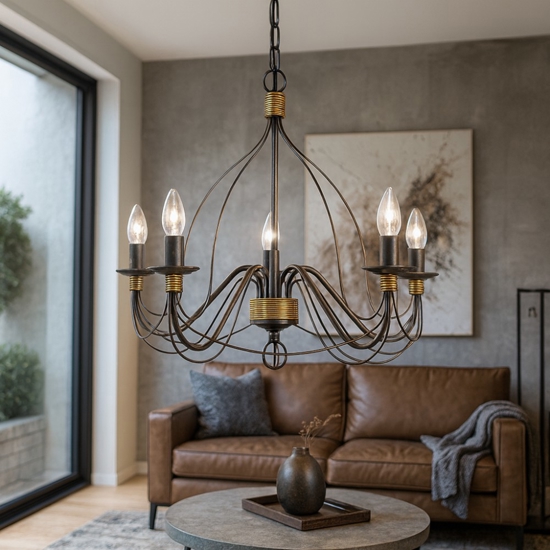 Corte sp5 lampadario 5 luci ferro battuto ruggine ideal lux