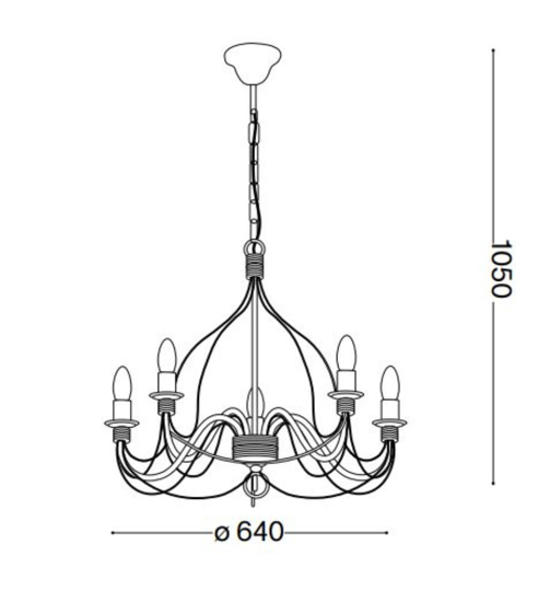 Corte sp5 lampadario 5 luci ferro battuto ruggine ideal lux