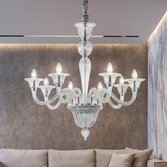 Lampadario di cristallo brigitta sp8 ideal lux 8 bracci trasparente