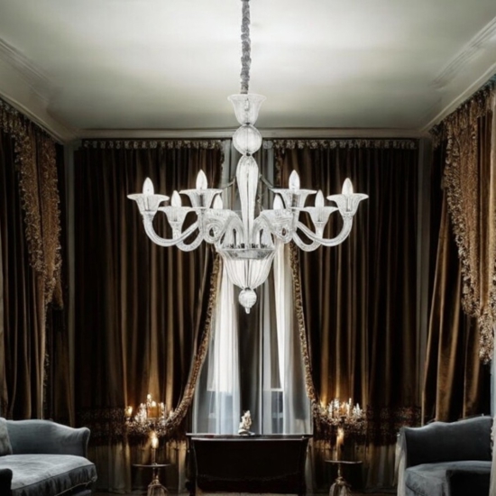 Lampadario di cristallo brigitta sp8 ideal lux 8 bracci trasparente