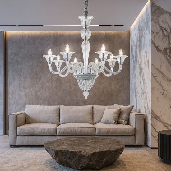Lampadario di cristallo brigitta sp8 ideal lux 8 bracci trasparente