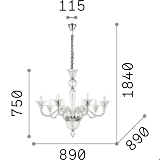 Ideal lux brigitta sp8 lampadario cristallo ambra
