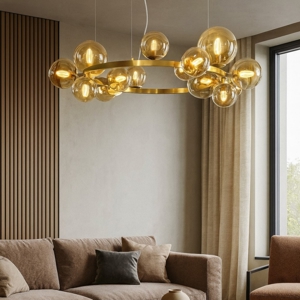 Ideal lux perlage sp14 lampadario vetri ambra
