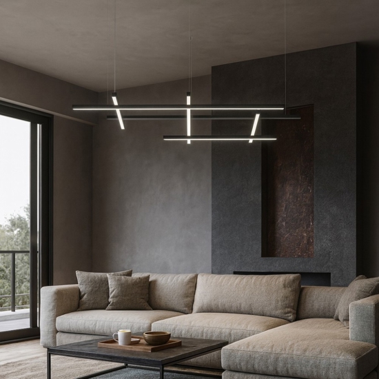 Lampadario geometrica nera moderna per soggiorno