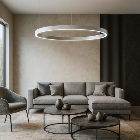 Lampadario cerchio 80cm grigio led biemissione 77w 3000k dimmerabile