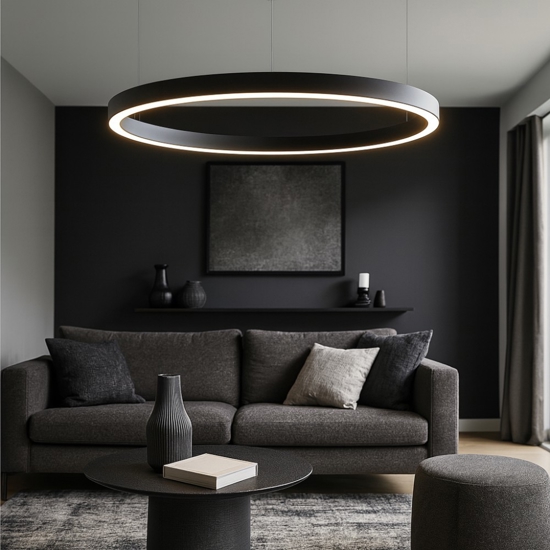 Lampadario cerchio xxl nero 98cm led biemissione 106w 3000k dimmerabile