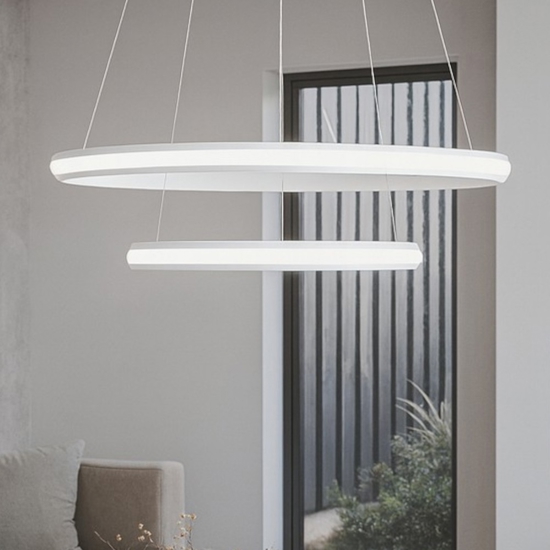 Lampadario doppio cerchio bianco design moderno led dimmerabile