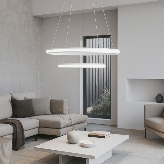Lampadario doppio cerchio bianco design moderno led dimmerabile